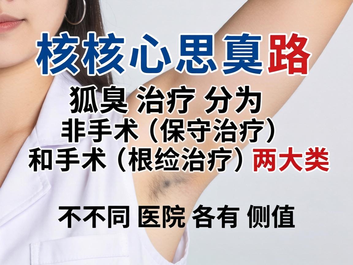 核心思路，狐臭治疗分为非手术（保守治疗）和手术（根治治疗）两大类。不同医院各有侧重