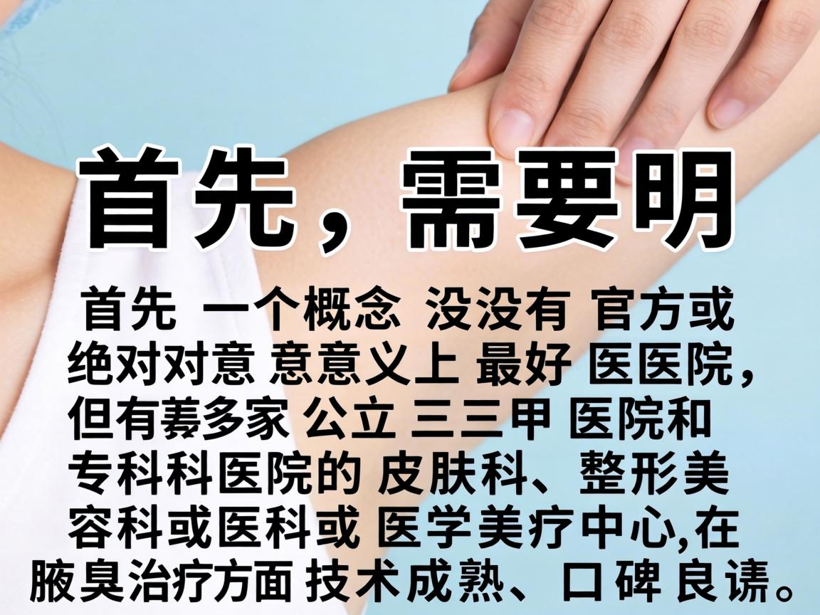 首先,需要明确一个概念,没有官方或绝对意义上的最好医院,但有多家公立三甲医院和专科医院的皮肤科、整形美容科或医学美容中心在腋臭治疗方面技术成熟、口碑良好 首先,需要明确一个概念,没有官方或绝对意义上的最好医院,但有多家公立三甲医院和专科医院的皮肤科、整形美容科或医学美容中心在腋臭治疗方面技术成熟、口碑良好