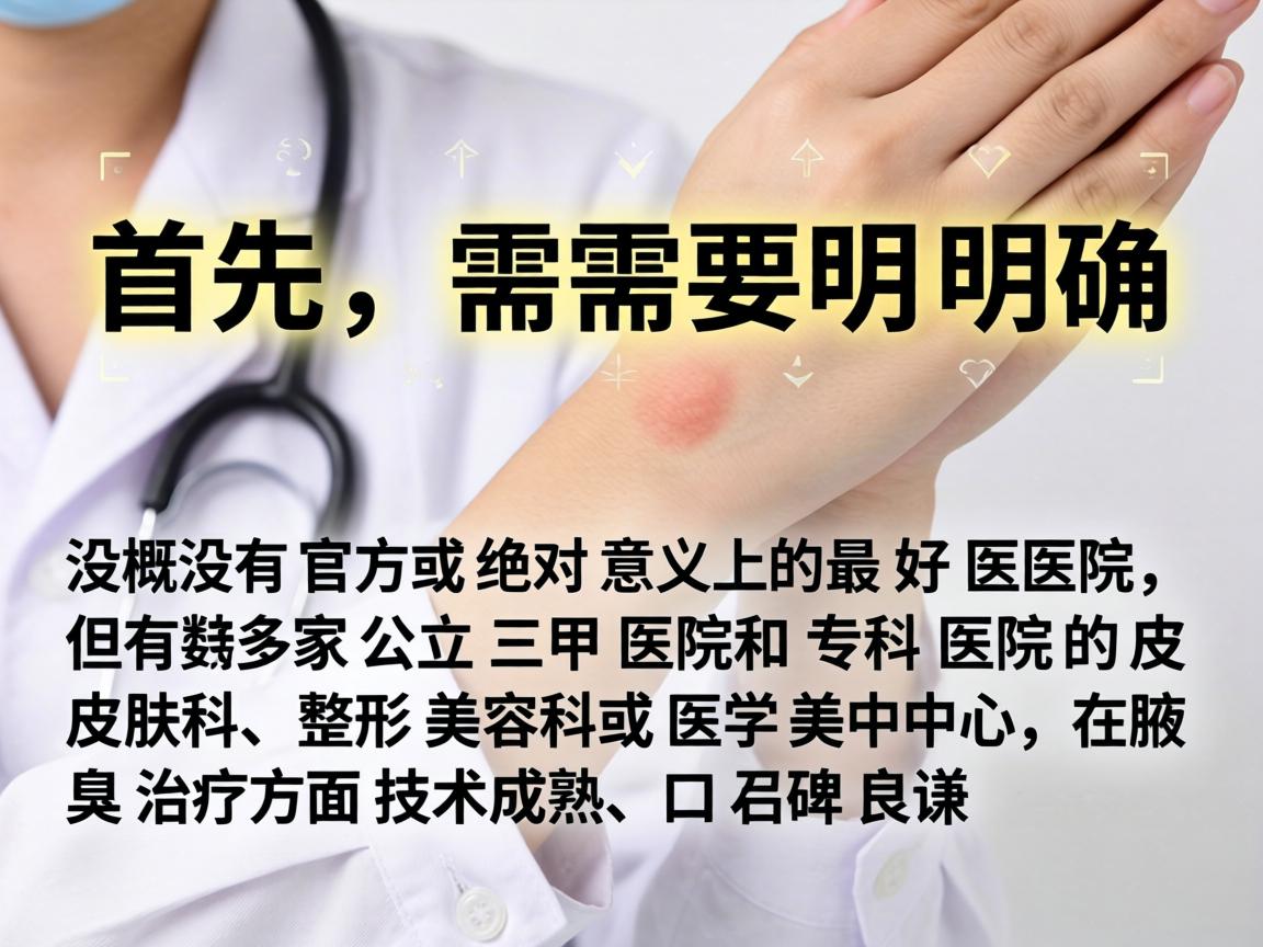 首先,需要明确一个概念,没有官方或绝对意义上的最好医院,但有多家公立三甲医院和专科医院的皮肤科、整形美容科或医学美容中心在腋臭治疗方面技术成熟、口碑良好 首先,需要明确一个概念,没有官方或绝对意义上的最好医院,但有多家公立三甲医院和专科医院的皮肤科、整形美容科或医学美容中心在腋臭治疗方面技术成熟、口碑良好