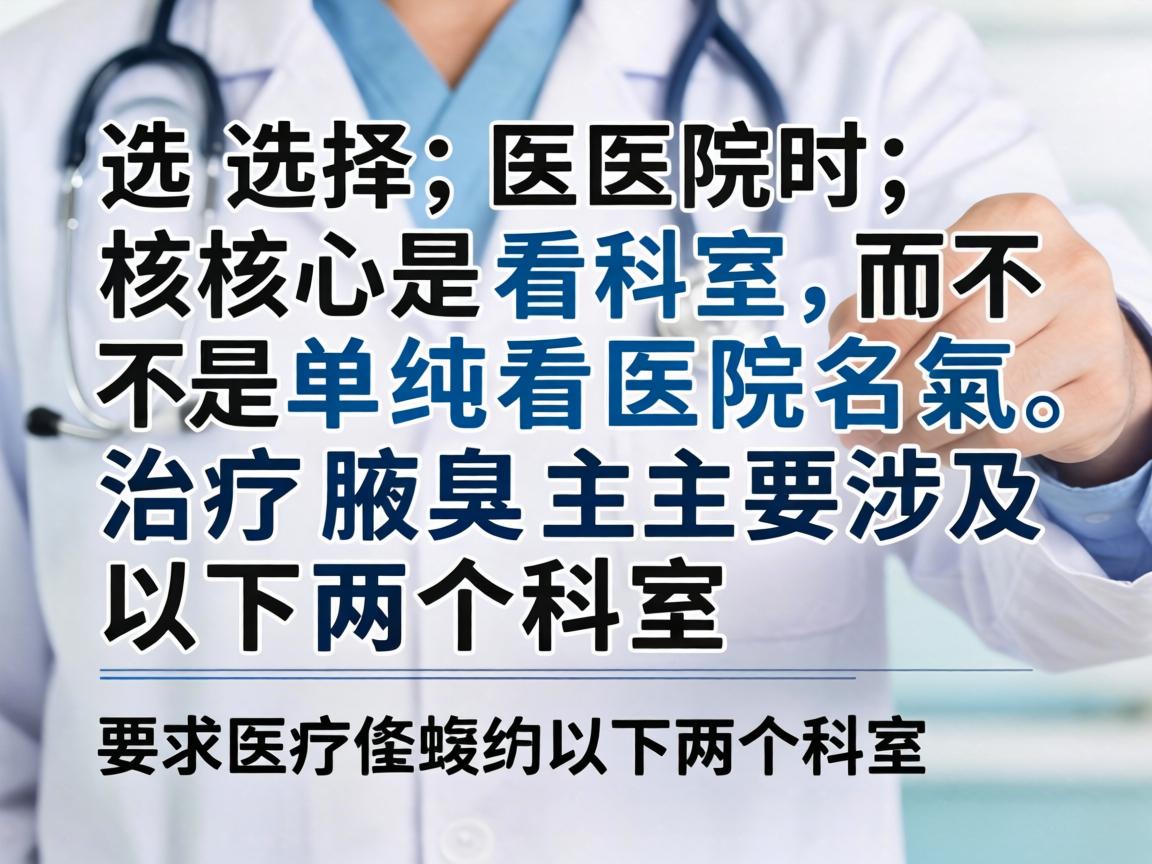 选择医院时，核心是看科室，而不是单纯看医院名气。治疗腋臭主要涉及以下两个科室