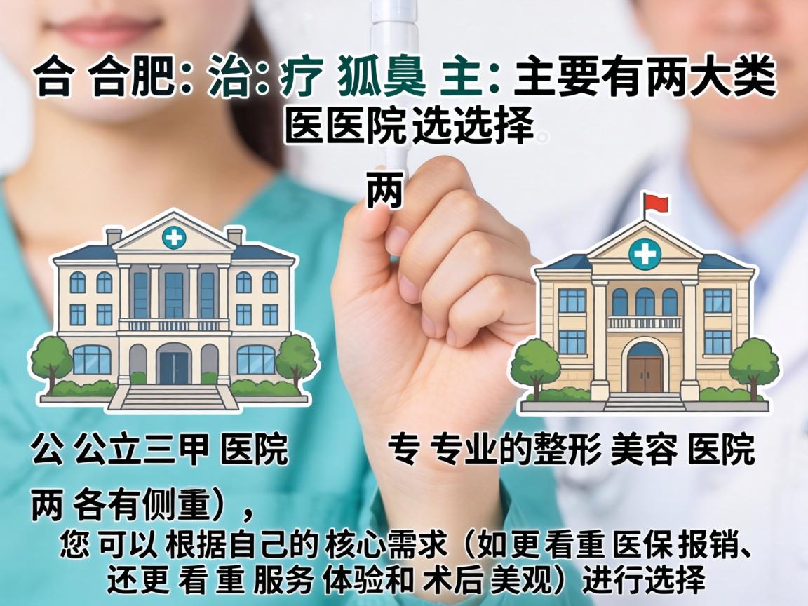 在合肥，治疗狐臭主要有两大类医院选择，公立三甲医院和专业的整形美容医院。两者各有侧重，您可以根据自己的核心需求（如更看重医保报销、还是更看重服务体验和术后美观）进行选择