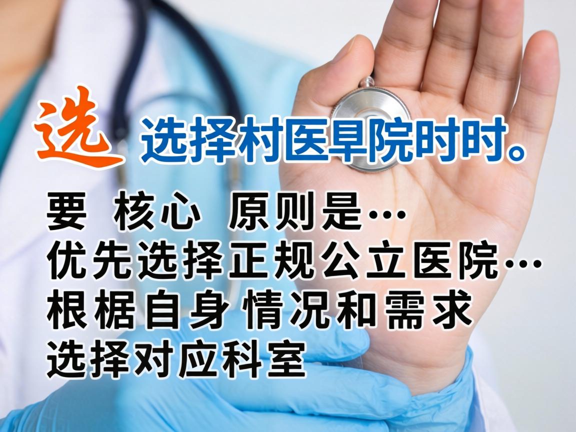 在选择医院时，核心原则是，优先选择正规公立医院，根据自身情况和需求选择对应科室
