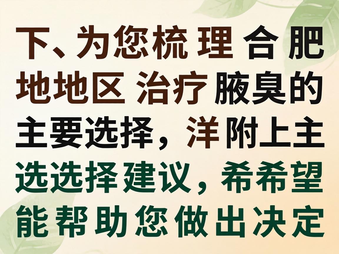以下为您梳理合肥地区治疗腋臭的主要选择，并附上选择建议，希望能帮助您做出决定