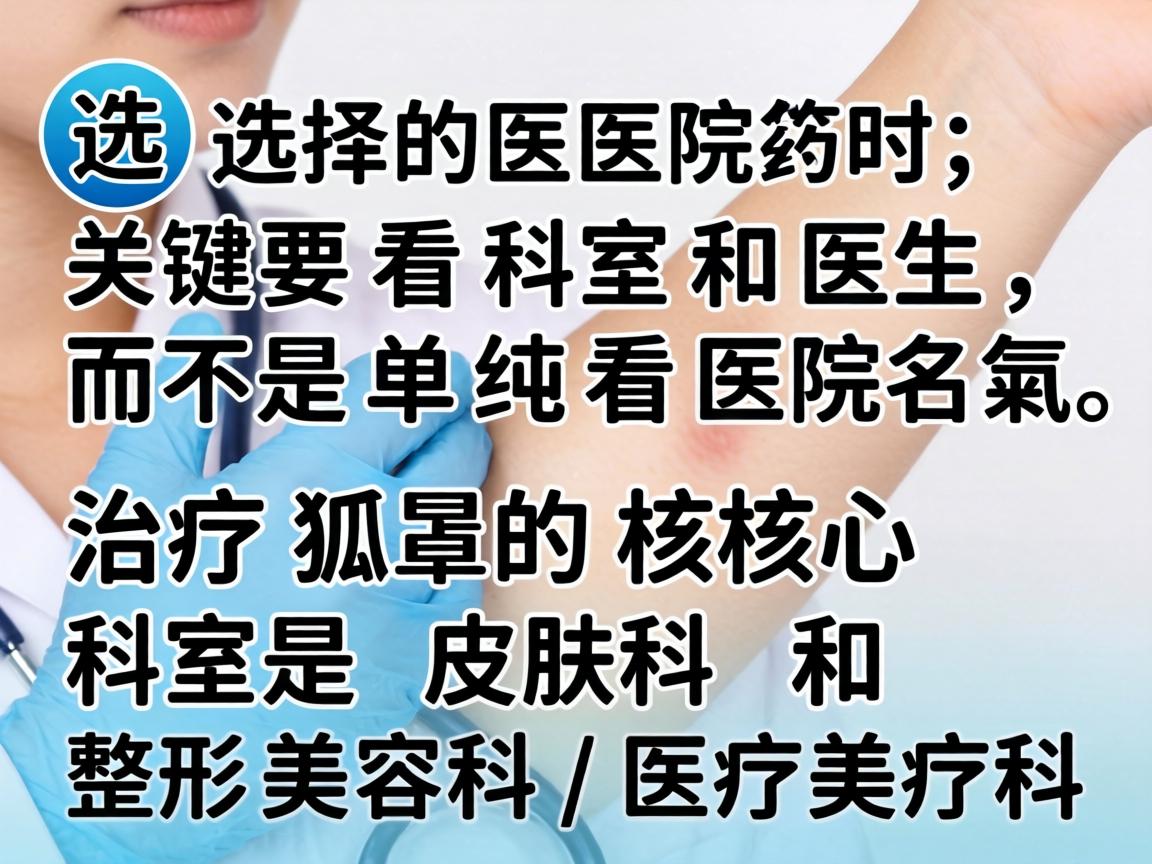 选择医院时，关键要看 科室 和 医生，而不是单纯看医院名气。治疗狐臭的核心科室是 皮肤科 和 整形美容科/医疗美容科