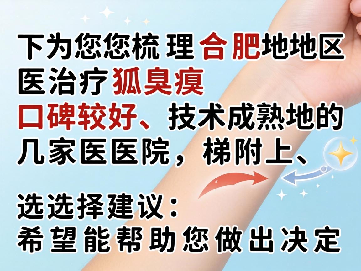 以下为您梳理合肥地区治疗狐臭口碑较好、技术成熟的几家医院，并附上选择建议，希望能帮助您做出决定