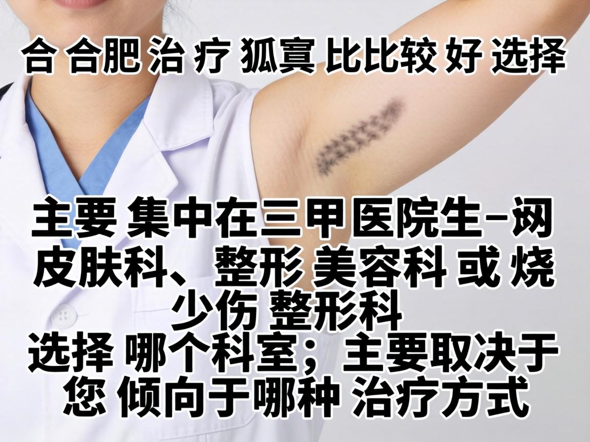 在合肥，治疗狐臭比较好的选择主要集中在三甲医院的皮肤科、整形美容科或烧伤整形科。选择哪个科室，主要取决于您倾向于哪种治疗方式