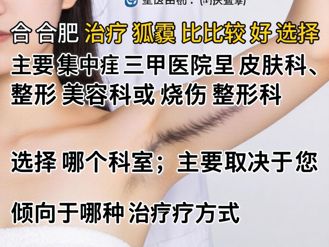 在合肥，治疗狐臭比较好的选择主要集中在三甲医院的皮肤科、整形美容科或烧伤整形科。选择哪个科室，主要取决于您倾向于哪种治疗方式