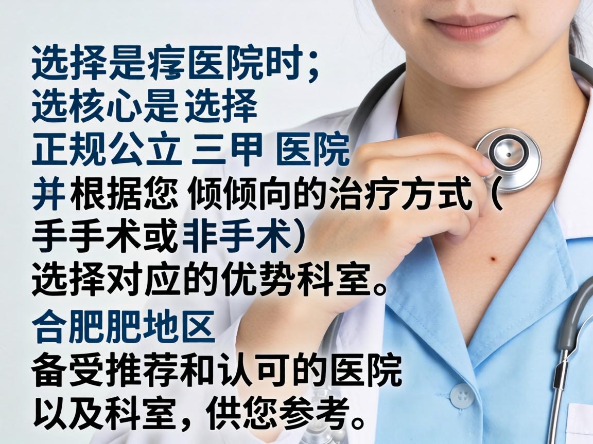 选择医院时，核心是选择 正规公立三甲医院 并根据您倾向的治疗方式（手术或非手术）选择对应的优势科室。以下是合肥地区备受推荐和认可的医院及科室，供您参考