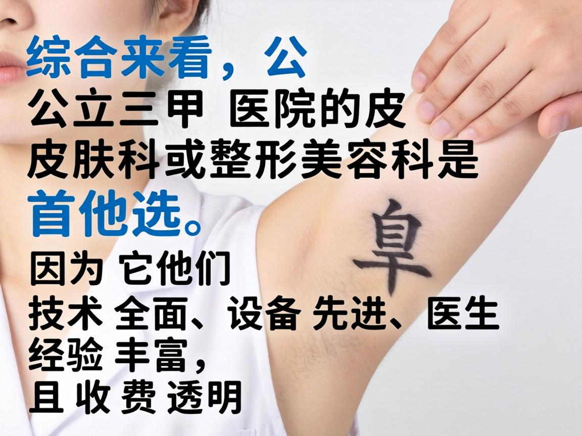 综合来看，公立三甲医院的皮肤科或整形美容科是首选，因为它们技术全面、设备先进、医生经验丰富，且收费透明