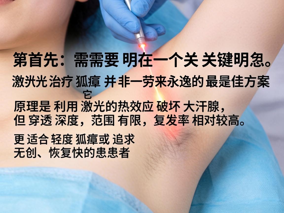 首先，需要明确一个关键点，激光治疗狐臭并非一劳永逸的最佳方案。它的原理是利用激光的热效应破坏大汗腺，但穿透深度和范围有限，复发率相对较高，更适合轻度狐臭或追求无创、恢复快的患者