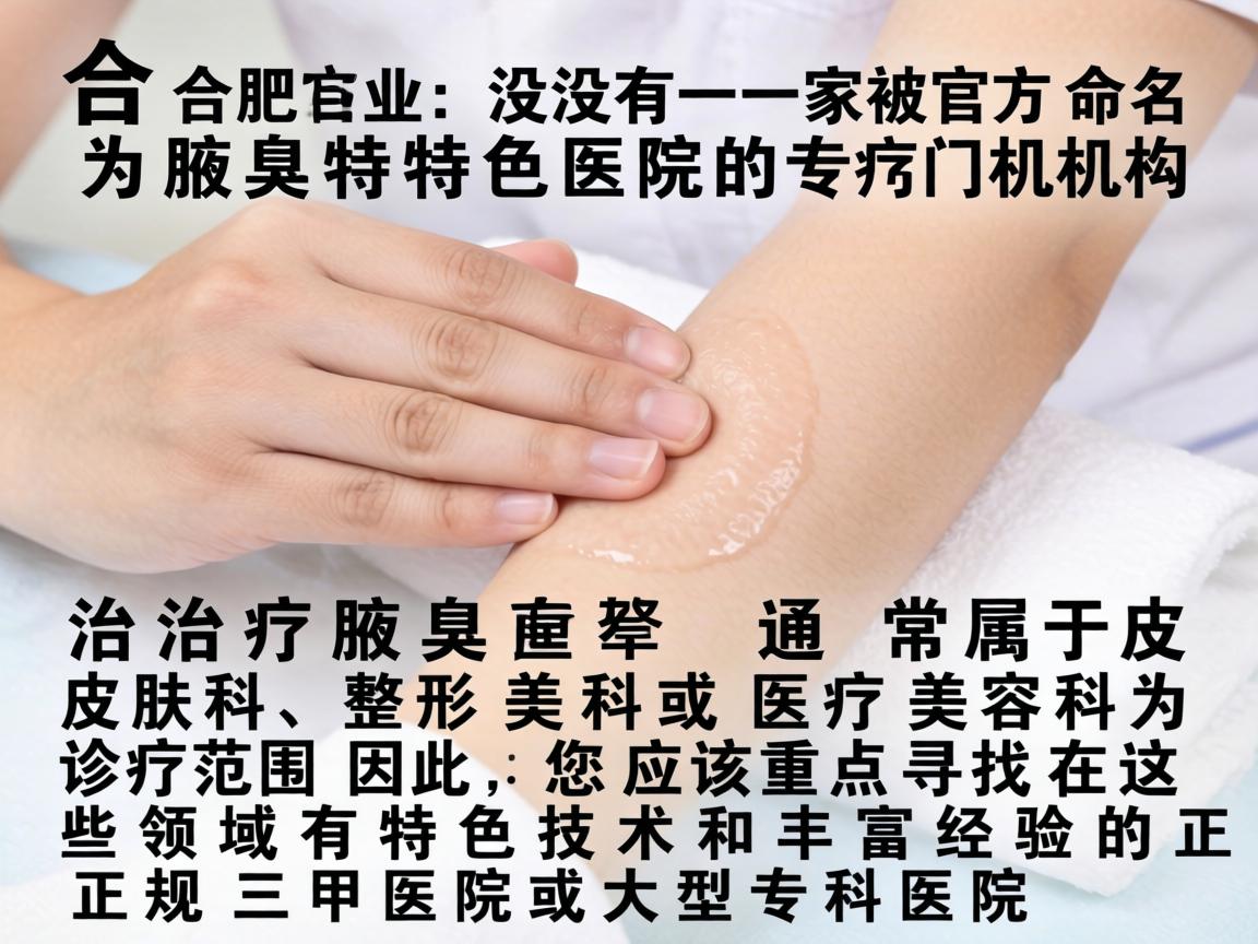 在合肥,并没有一家被官方命名为腋臭特色医院的专门机构。治疗腋臭通常属于皮肤科、整形美容科或医疗美容科的诊疗范围。因此,您应该重点寻找在这些领域有特色技术和丰富经验的正规三甲医院或大型专科医院 在合肥,并没有一家被官方命名为腋臭特色医院的专门机构。治疗腋臭通常属于皮肤科、整形美容科或医疗美容科的诊疗范围。因此,您应该重点寻找在这些领域有特色技术和丰富经验的正规三甲医院或大型专科医院