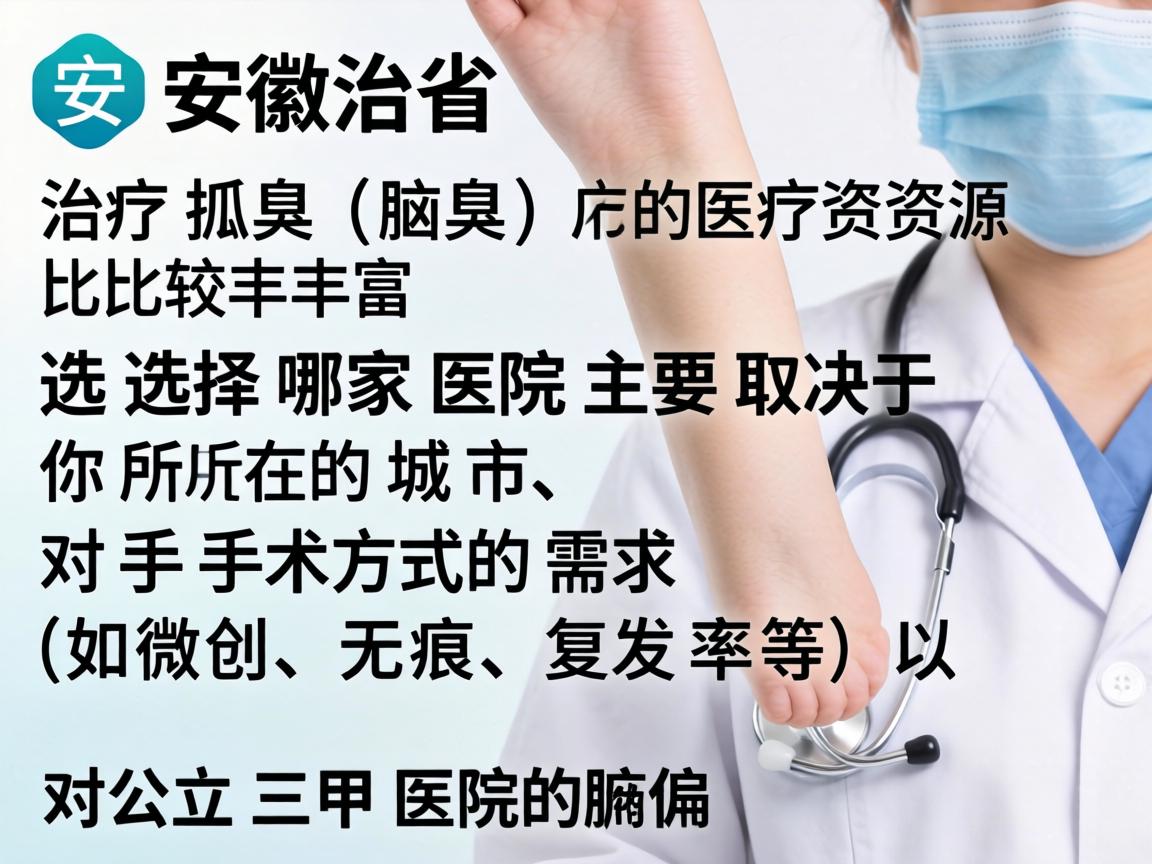 在安徽省，治疗狐臭（腋臭）的医疗资源比较丰富，选择哪家医院主要取决于你所在的城市、对手术方式的需求（如微创、无痕、复发率等）以及对公立三甲医院的偏好