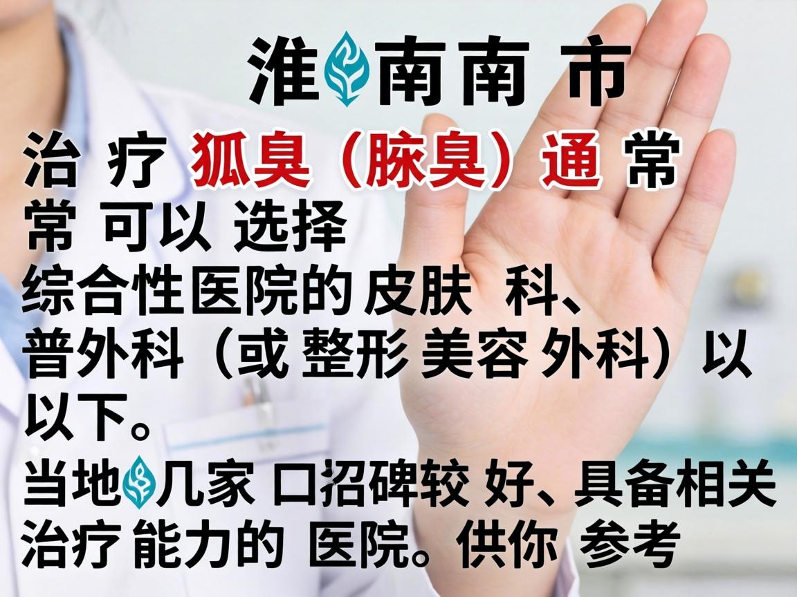 在淮南市,治疗狐臭(腋臭)通常可以选择综合性医院的皮肤科、普外科(或整形美容外科)以下是当地几家口碑较好、具备相关治疗能力的医院,供你参考 在淮南市,治疗狐臭(腋臭)通常可以选择综合性医院的皮肤科、普外科(或整形美容外科)以下是当地几家口碑较好、具备相关治疗能力的医院,供你参考