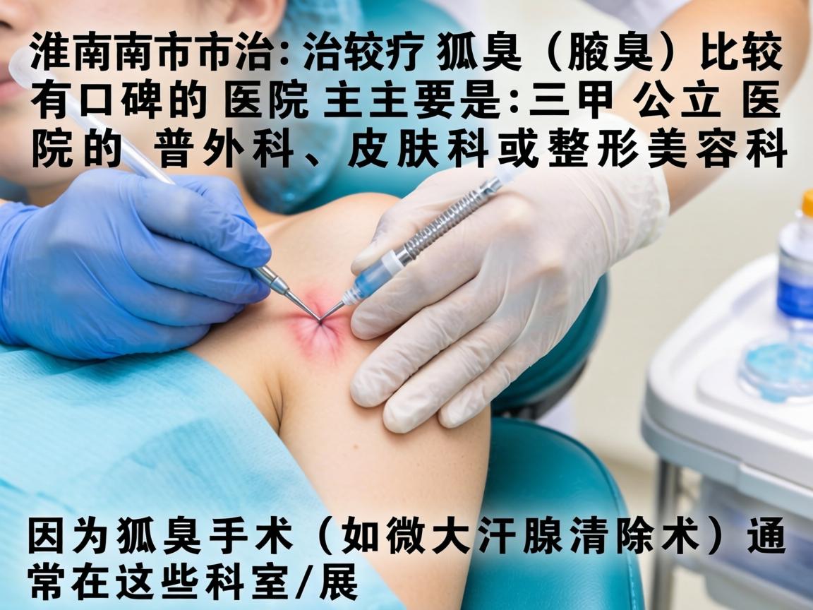 在淮南市，治疗狐臭（腋臭）比较有口碑的医院主要是三甲公立医院的普外科、皮肤科或整形美容科。因为狐臭手术（如微创大汗腺清除术）通常在这些科室开展
