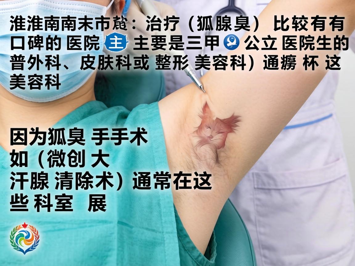 在淮南市，治疗狐臭（腋臭）比较有口碑的医院主要是三甲公立医院的普外科、皮肤科或整形美容科。因为狐臭手术（如微创大汗腺清除术）通常在这些科室开展