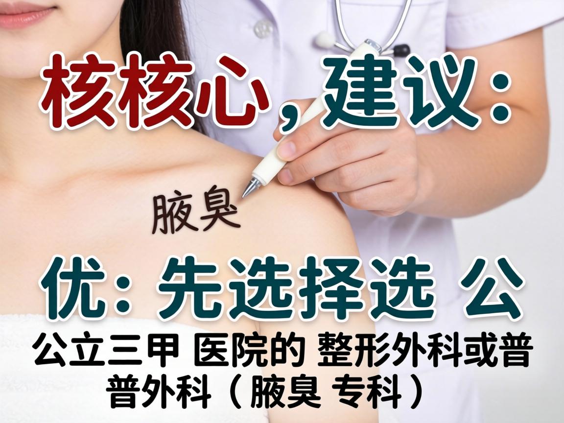 核心建议，优先选择公立三甲医院的整形外科或普外科（腋臭专科）