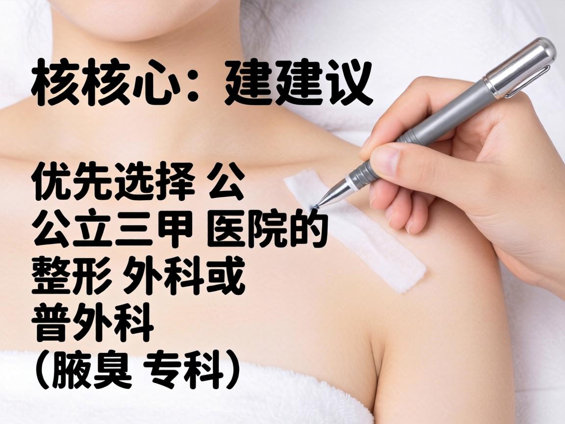 核心建议，优先选择公立三甲医院的整形外科或普外科（腋臭专科）