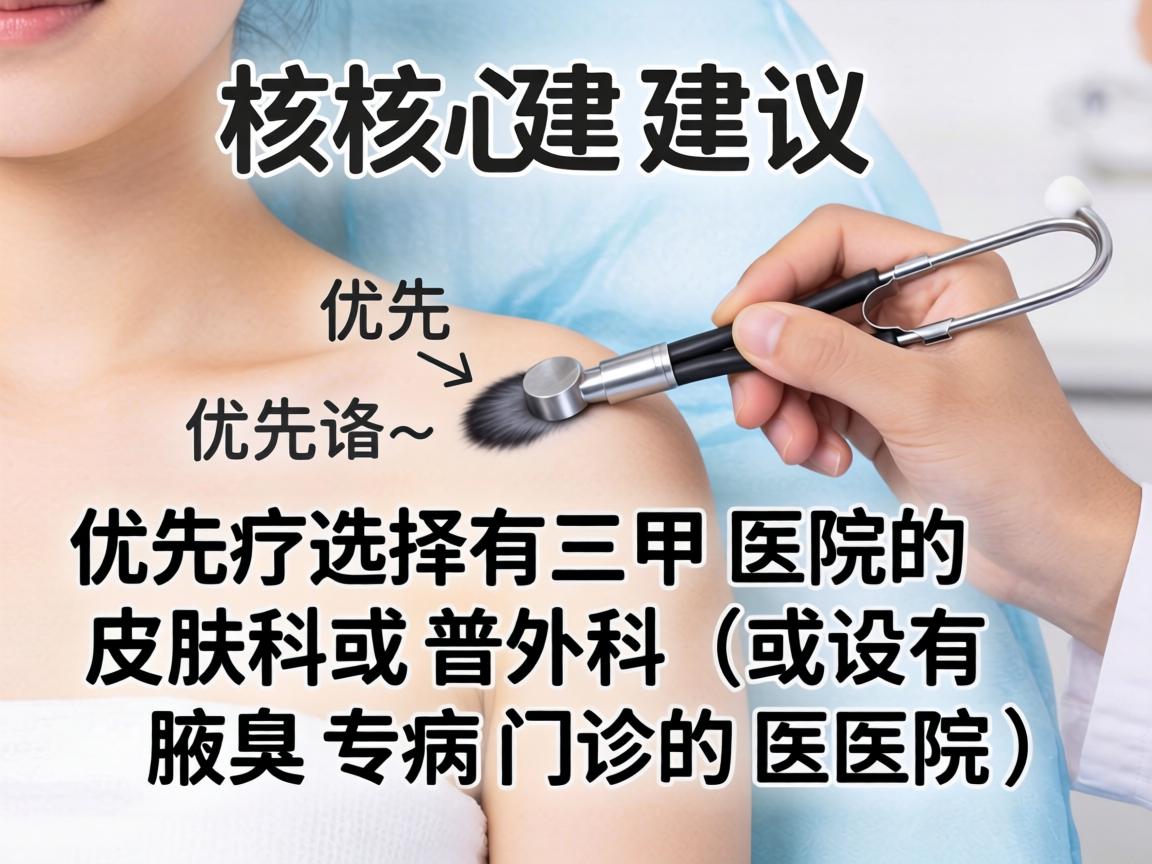 核心建议，优先选择三甲医院的皮肤科或普外科（或设有腋臭专病门诊的医院）