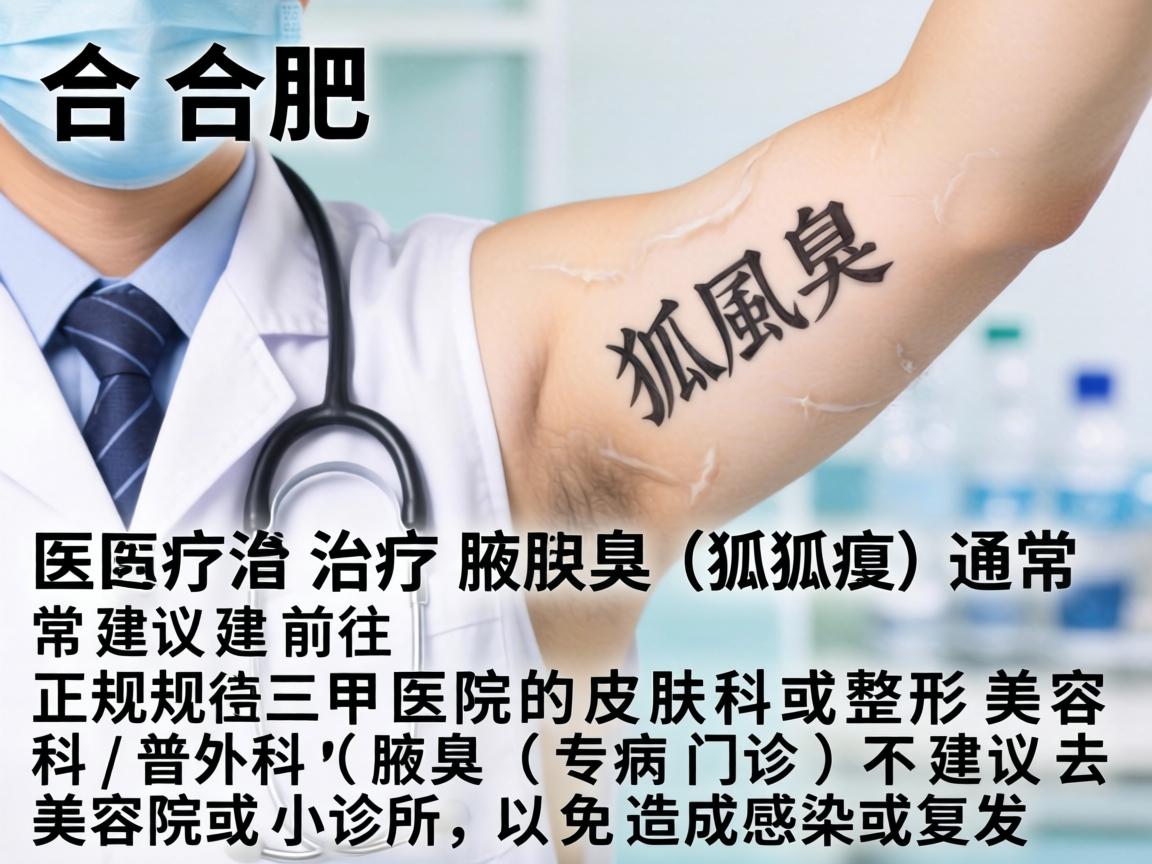 在合肥，治疗腋臭（狐臭）通常建议前往正规三甲医院的皮肤科或整形美容科/普外科（腋臭专病门诊）不建议去美容院或小诊所，以免造成感染或复发