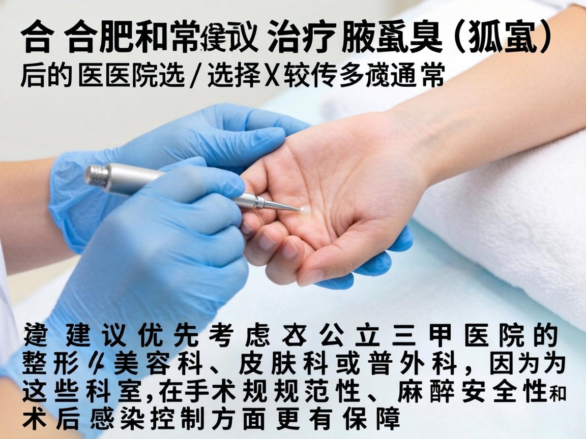 在合肥,治疗腋臭(狐臭)的医院选择较多,通常建议优先考虑公立三甲医院的整形美容科、皮肤科或普外科,因为这些科室在手术规范性、麻醉安全性和术后感染控制方面更有保障 在合肥,治疗腋臭(狐臭)的医院选择较多,通常建议优先考虑公立三甲医院的整形美容科、皮肤科或普外科,因为这些科室在手术规范性、麻醉安全性和术后感染控制方面更有保障