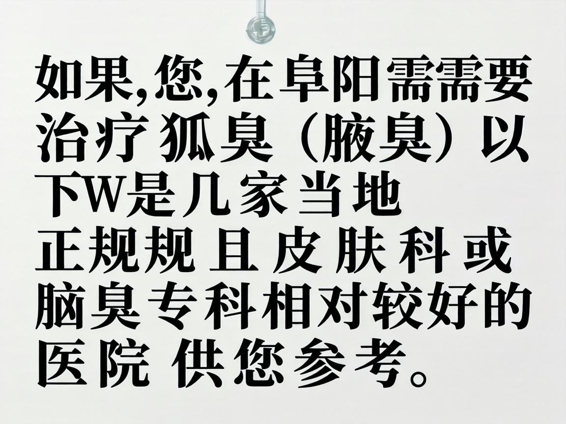 如果您在阜阳需要治疗狐臭（腋臭）以下是几家当地正规且皮肤科或腋臭专科相对较好的医院供您参考