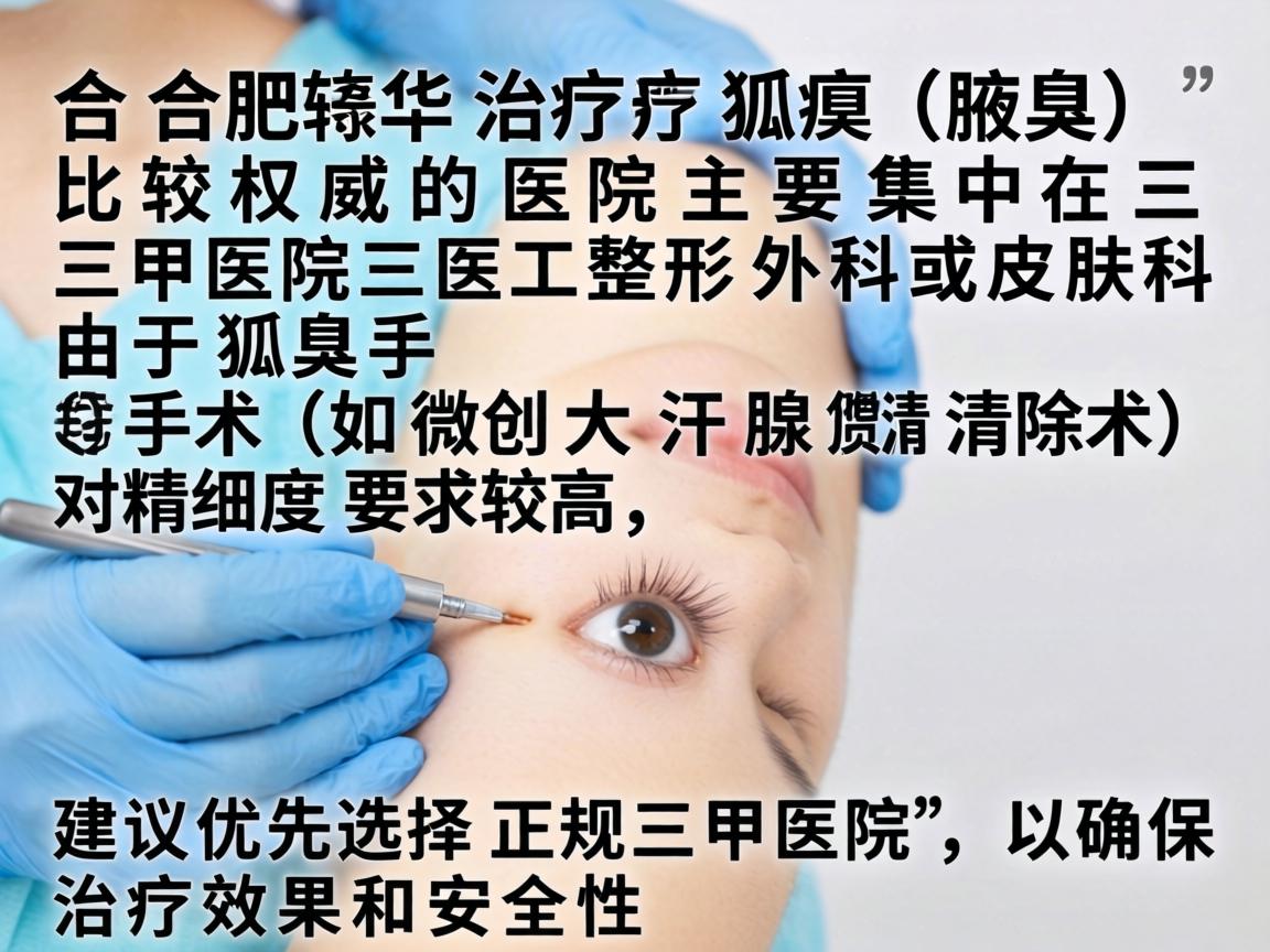 在合肥，治疗狐臭（腋臭）比较权威的医院主要集中在三甲医院的整形外科或皮肤科。由于狐臭手术（如微创大汗腺清除术）对精细度要求较高，建议优先选择正规三甲医院，以确保治疗效果和安全性