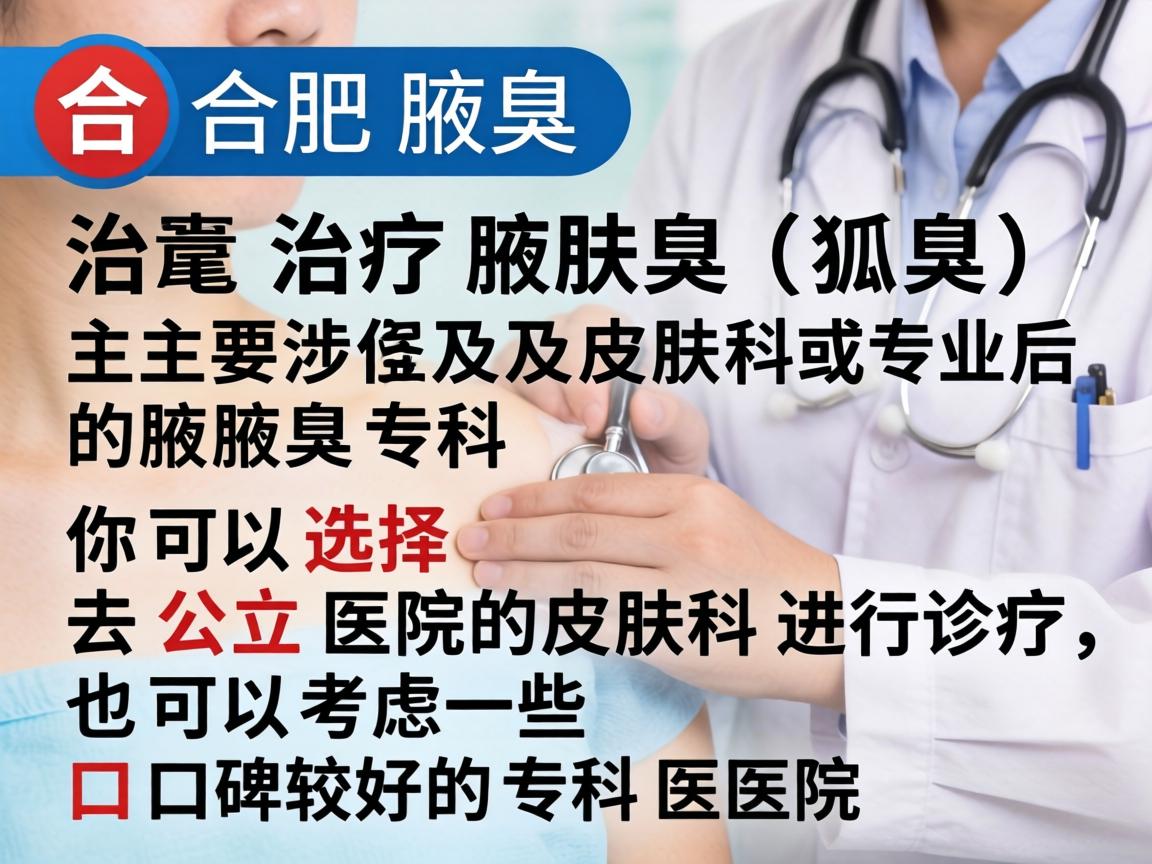 在合肥，治疗腋臭（狐臭）主要涉及皮肤科或专业的腋臭专科。你可以选择去公立医院的皮肤科进行诊疗，也可以考虑一些口碑较好的专科医院