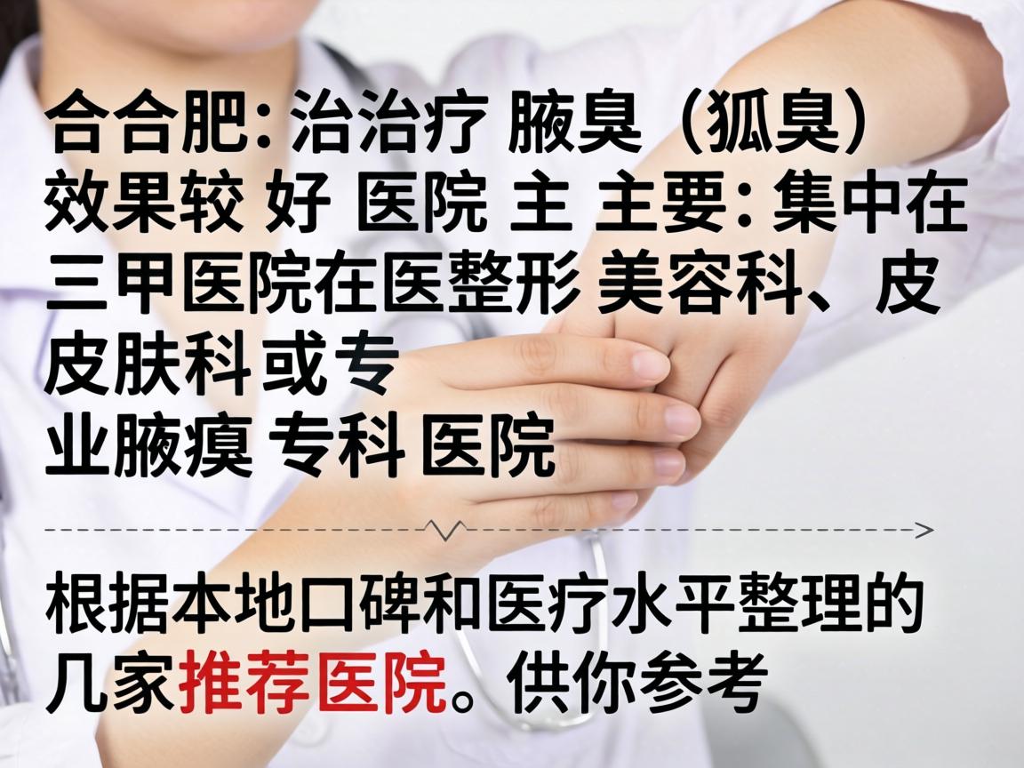 在合肥，治疗腋臭（狐臭）效果较好的医院主要集中在三甲医院的整形美容科、皮肤科或专业腋臭专科医院。以下是根据本地口碑和医疗水平整理的几家推荐医院，供你参考