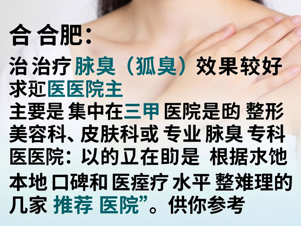 在合肥，治疗腋臭（狐臭）效果较好的医院主要集中在三甲医院的整形美容科、皮肤科或专业腋臭专科医院。以下是根据本地口碑和医疗水平整理的几家推荐医院，供你参考