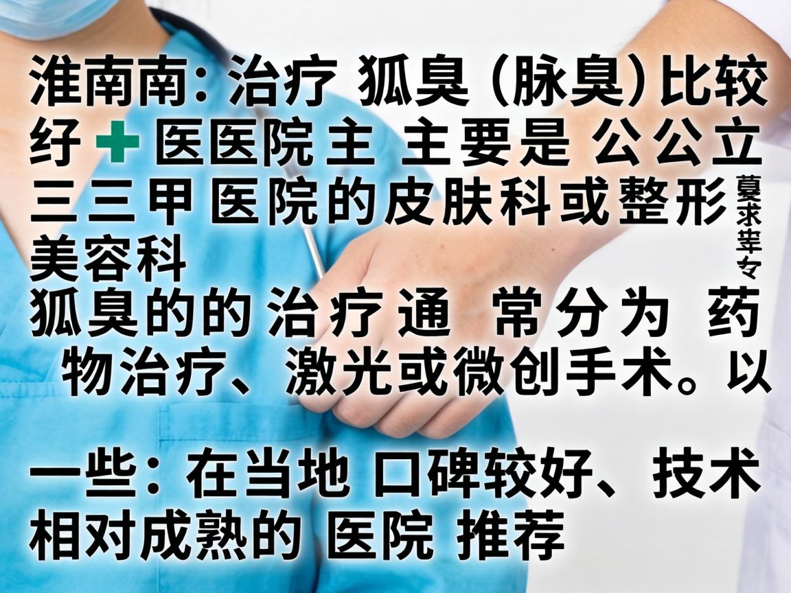 在淮南，治疗狐臭（腋臭）比较好的医院主要是公立三甲医院的皮肤科或整形美容科。狐臭的治疗通常分为药物治疗、激光或微创手术。以下是一些在当地口碑较好、技术相对成熟的医院推荐