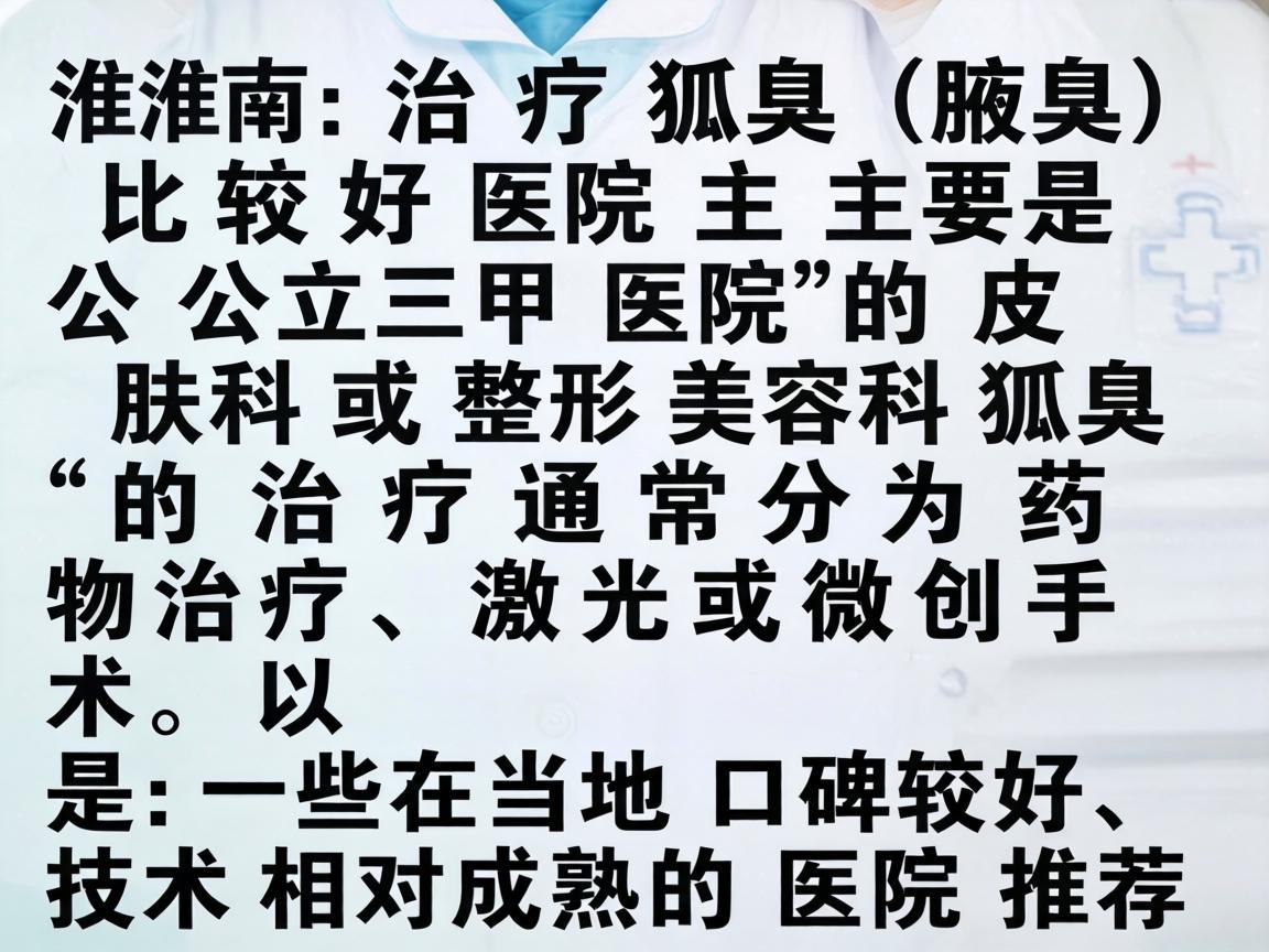 在淮南，治疗狐臭（腋臭）比较好的医院主要是公立三甲医院的皮肤科或整形美容科。狐臭的治疗通常分为药物治疗、激光或微创手术。以下是一些在当地口碑较好、技术相对成熟的医院推荐