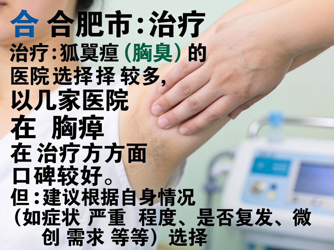 在合肥市，治疗狐臭（腋臭）的医院选择较多，以下几家医院在腋臭治疗方面口碑较好，但建议根据自身情况（如症状严重程度、是否复发、微创需求等）选择