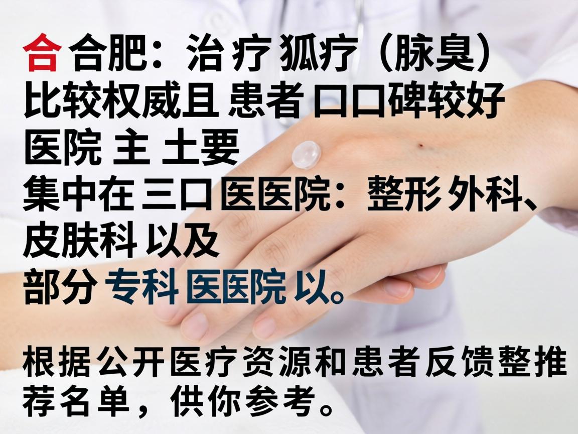 在合肥，治疗狐臭（腋臭）比较权威且患者口碑较好的医院主要集中在三甲医院的整形外科、皮肤科以及部分专科医院。以下是根据公开医疗资源和患者反馈整理的推荐名单，供你参考