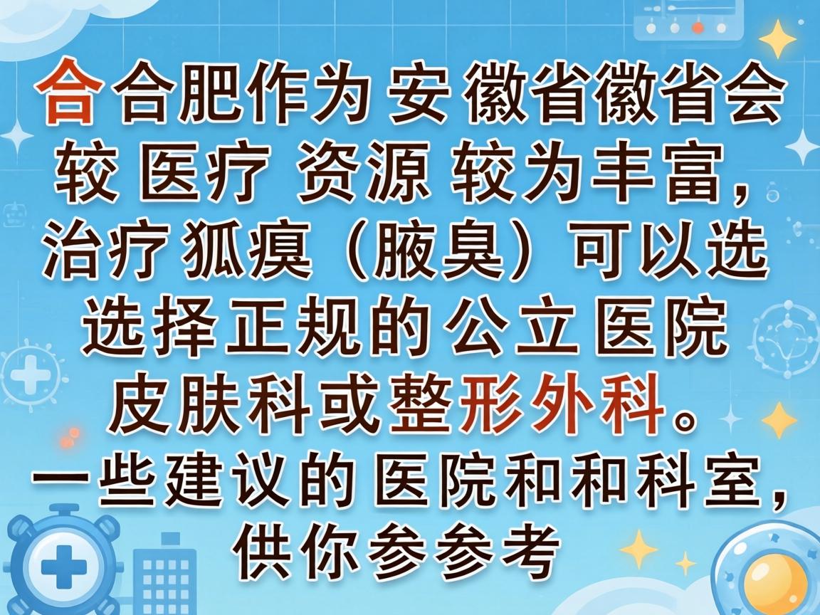 合肥作为安徽省的省会，医疗资源较为丰富，治疗狐臭（腋臭）可以选择正规的公立医院皮肤科或整形外科。以下是一些建议的医院和科室，供你参考