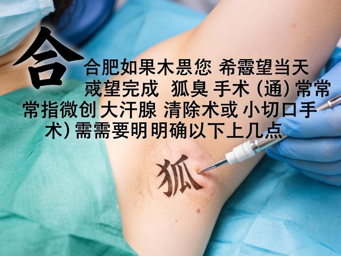 在合肥，如果您希望当天完成狐臭手术（通常指微创大汗腺清除术或小切口手术）需要明确以下几点
