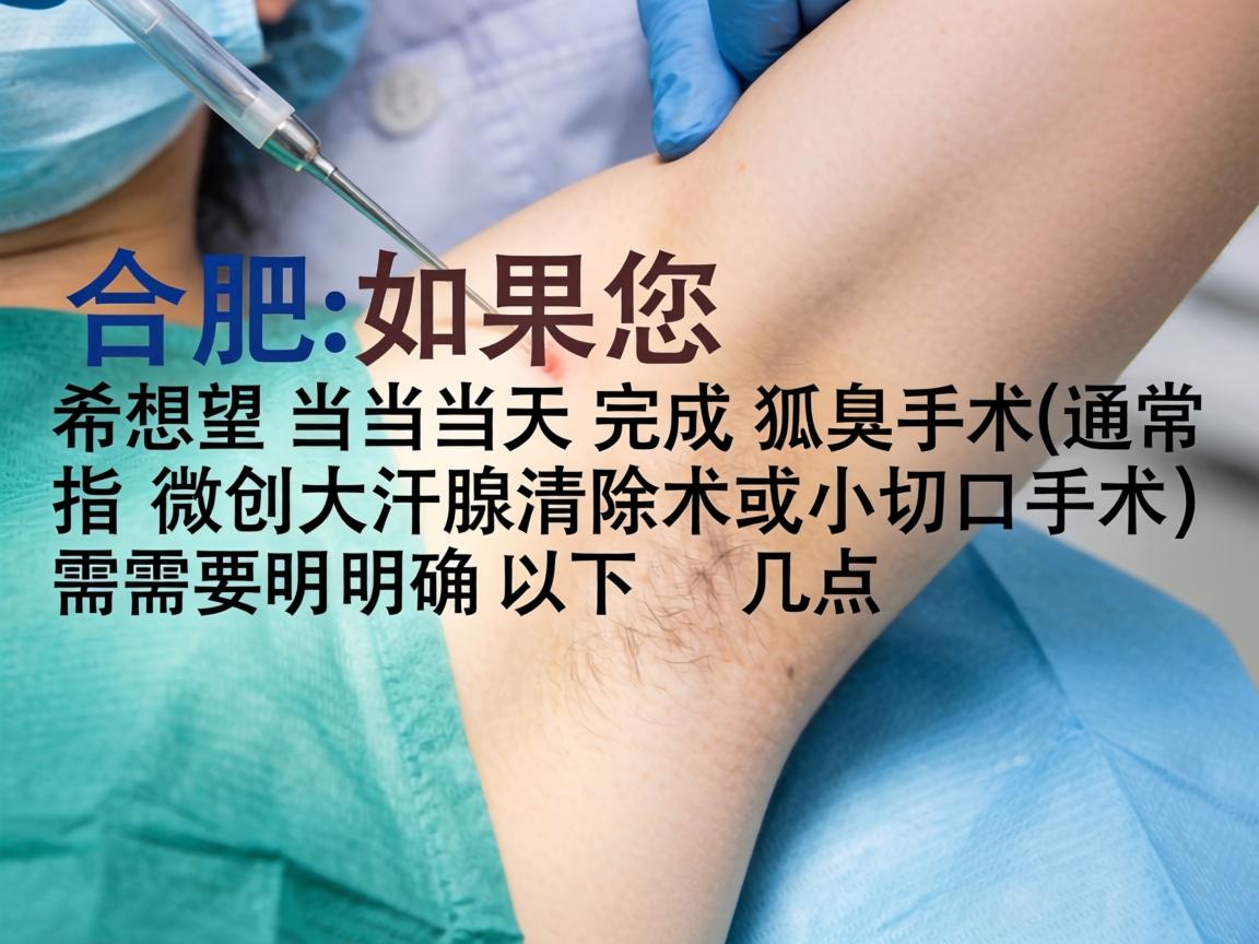 在合肥，如果您希望当天完成狐臭手术（通常指微创大汗腺清除术或小切口手术）需要明确以下几点