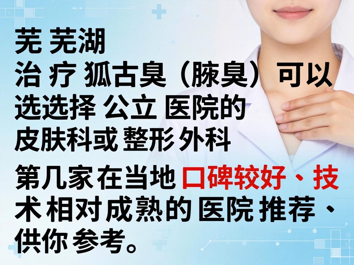 在芜湖，治疗狐臭（腋臭）可以选择公立医院的皮肤科或整形外科。以下是几家在当地口碑较好、技术相对成熟的医院推荐，供你参考