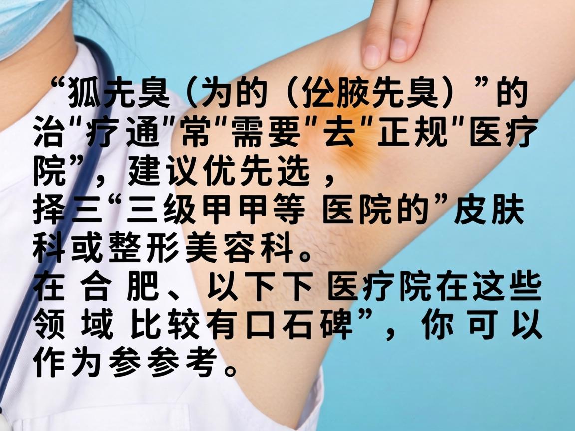 狐臭（腋臭）的治疗通常需要去正规医院，建议优先选择三级甲等医院的皮肤科或整形美容科。在合肥，以下医院在这些领域比较有口碑，你可以作为参考