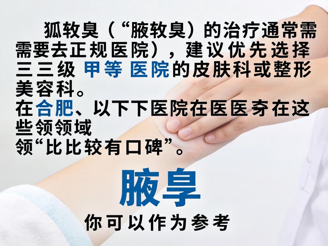 狐臭（腋臭）的治疗通常需要去正规医院，建议优先选择三级甲等医院的皮肤科或整形美容科。在合肥，以下医院在这些领域比较有口碑，你可以作为参考
