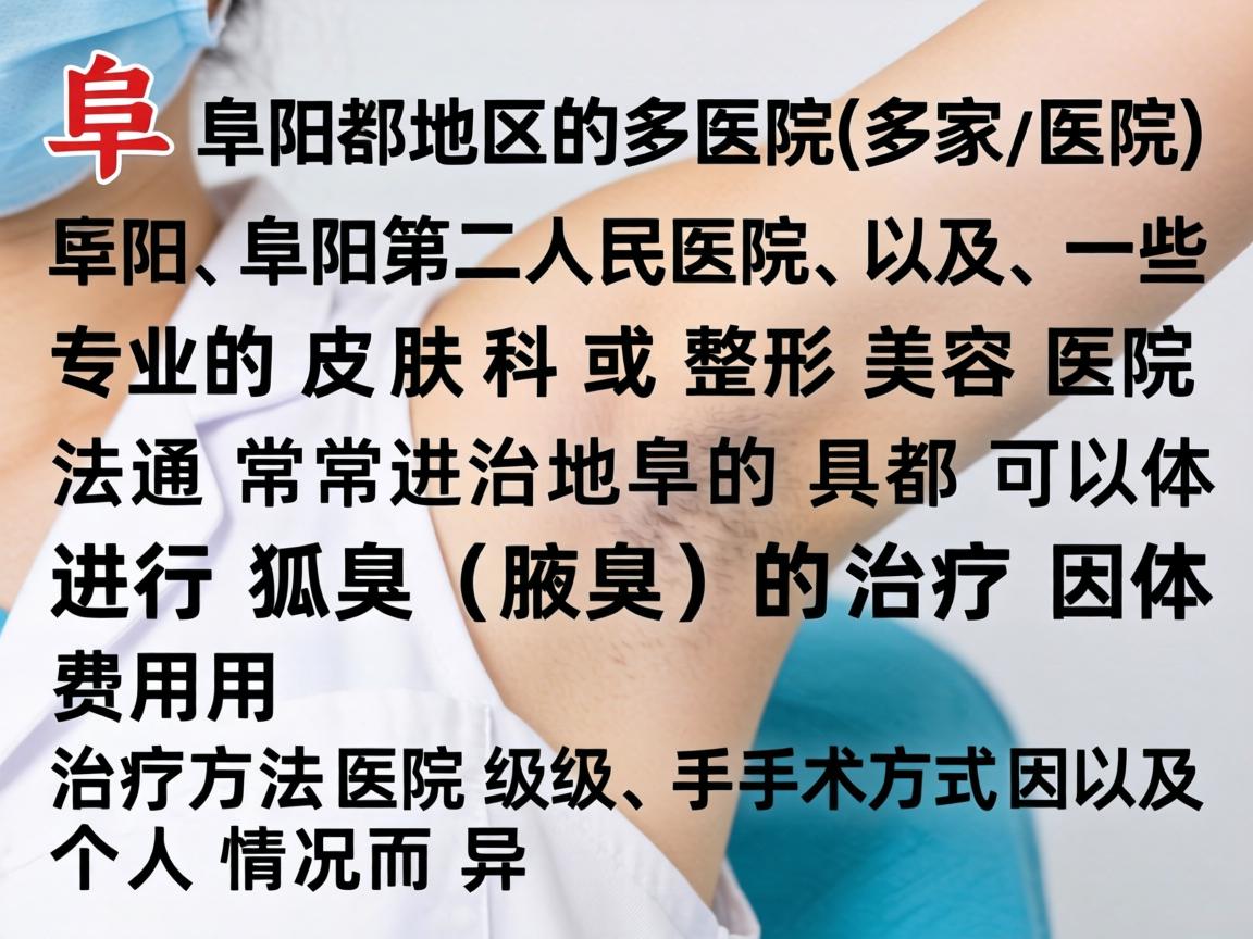 阜阳地区的多家医院（如阜阳市人民医院、阜阳第二人民医院、以及一些专业的皮肤科或整形美容医院）通常都可以进行狐臭（腋臭）的治疗。具体的治疗方法和费用因医院级别、手术方式以及个人情况而异