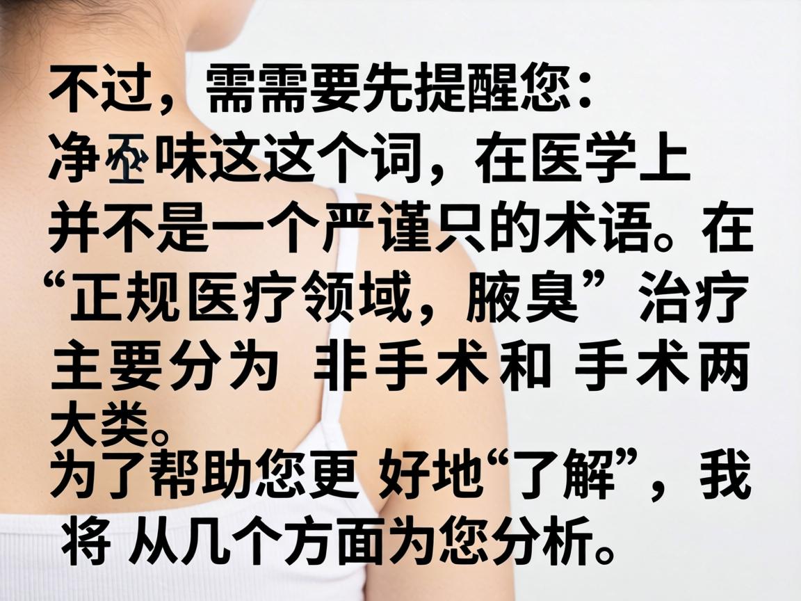 不过，需要先提醒您，净味这个词在医学上并不是一个严谨的术语。在正规医疗领域，腋臭的治疗主要分为非手术和手术两大类。为了帮助您更好地了解，我将从几个方面为您分析