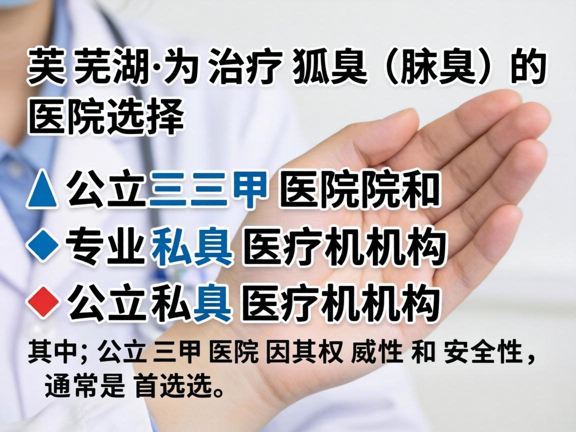在芜湖，治疗狐臭（腋臭）的医院选择主要分为公立三甲医院和专业私立医疗机构。其中，公立三甲医院因其权威性和安全性，通常是首选