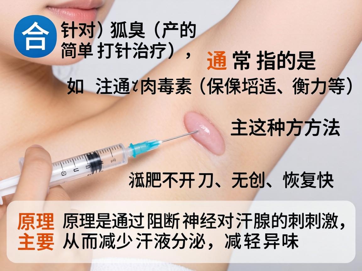 在合肥，针对狐臭（腋臭）的简单打针治疗，通常指的是注射肉毒素（如保妥适、衡力等）这种方法不开刀、无创、恢复快，主要原理是通过阻断神经对汗腺的刺激，从而减少汗液分泌，减轻异味