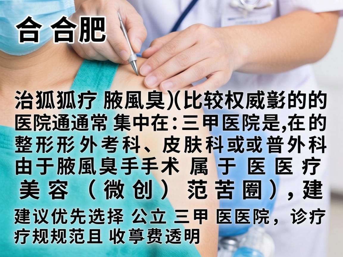 在合肥，治疗腋臭（狐臭）比较权威的医院通常集中在三甲医院的整形外科、皮肤科或普外科。由于腋臭手术属于医疗美容（微创）范畴，建议优先选择公立三甲医院，诊疗规范且收费透明