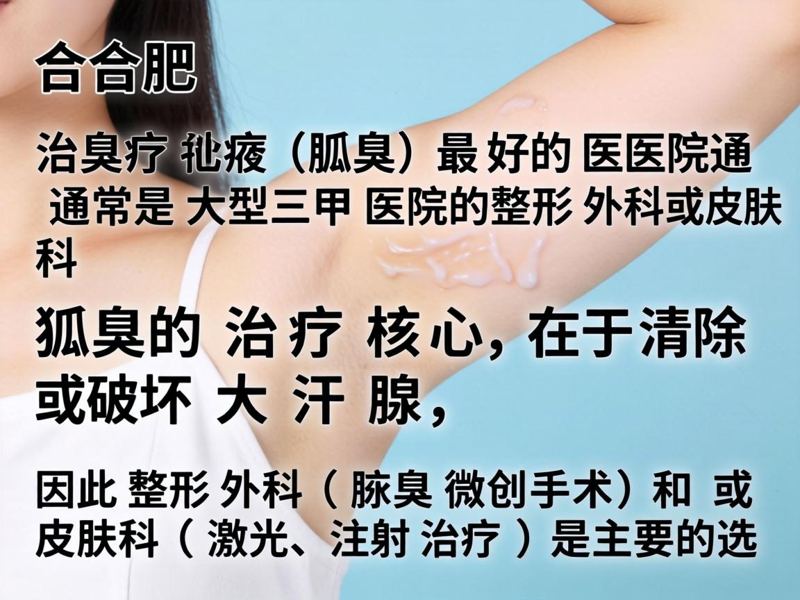 在合肥,治疗狐臭(腋臭)最好的医院通常是大型三甲医院的整形外科或皮肤科。狐臭的治疗核心在于清除或破坏大汗腺,因此整形外科(腋臭微创手术)和皮肤科(激光、注射治疗)是主要的选择 在合肥,治疗狐臭(腋臭)最好的医院通常是大型三甲医院的整形外科或皮肤科。狐臭的治疗核心在于清除或破坏大汗腺,因此整形外科(腋臭微创手术)和皮肤科(激光、注射治疗)是主要的选择