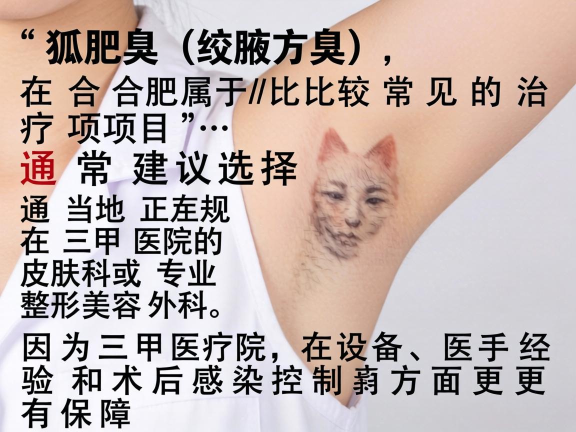 狐臭（腋臭）在合肥属于比较常见的治疗项目，通常建议选择当地正规三甲医院的皮肤科或专业整形美容外科。因为三甲医院在设备、医生经验和术后感染控制方面更有保障