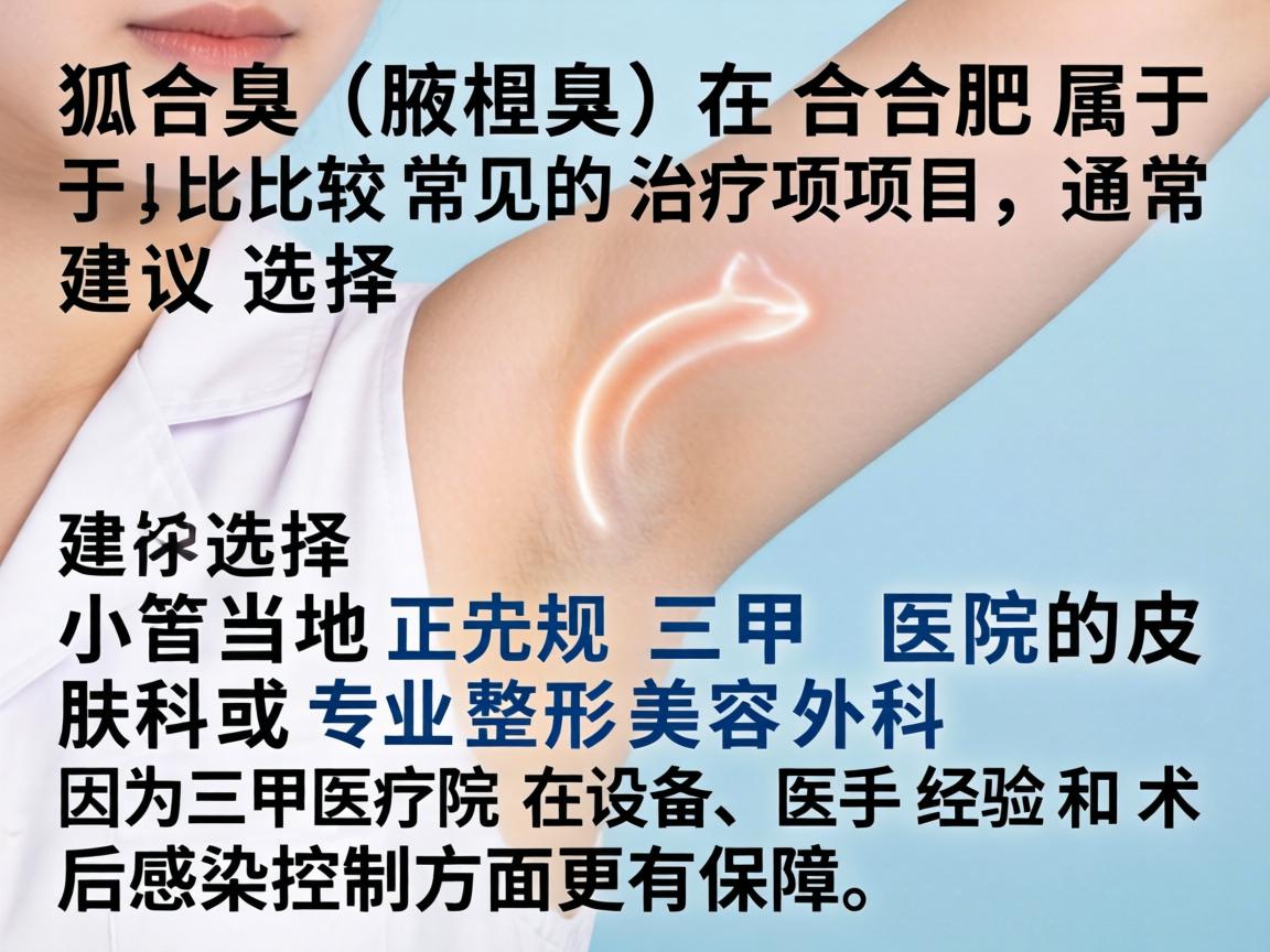 狐臭（腋臭）在合肥属于比较常见的治疗项目，通常建议选择当地正规三甲医院的皮肤科或专业整形美容外科。因为三甲医院在设备、医生经验和术后感染控制方面更有保障