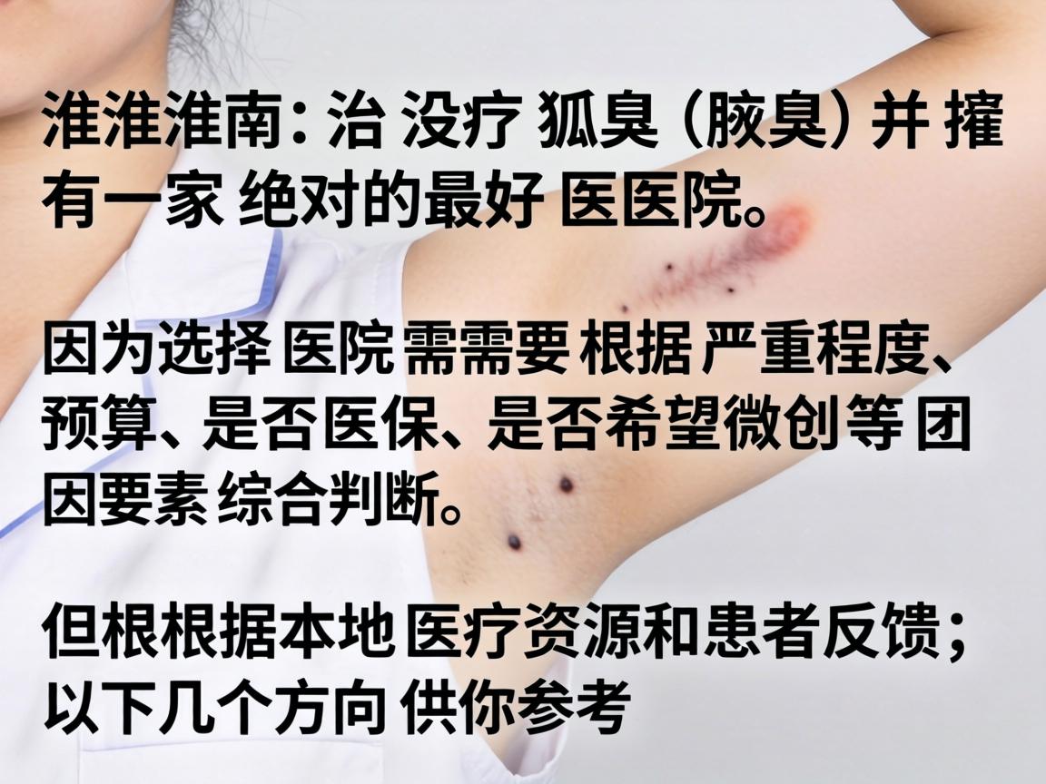 在淮南，治疗狐臭（腋臭）并没有一家绝对的最好医院，因为选择医院需要根据严重程度、预算、是否医保、是否希望微创等因素综合判断。但根据本地医疗资源和患者反馈，以下几个方向供你参考