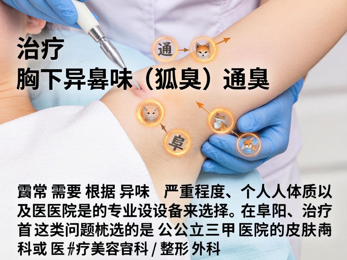 治疗腋下异味（狐臭）通常需要根据异味的严重程度、个人体质以及医院的专业设备来选择。在阜阳，治疗这类问题首选的是公立三甲医院的皮肤科或医疗美容科/整形外科