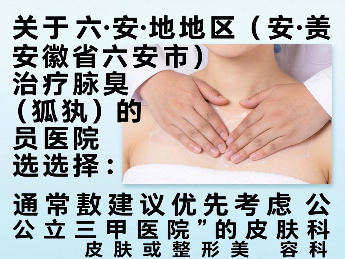 关于六安地区（安徽省六安市）治疗腋臭（狐臭）的医院选择，通常建议优先考虑公立三甲医院的皮肤科或整形美容科